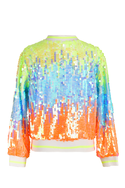 Girls Neon Color Sequin Fashion Bomber Jacket
