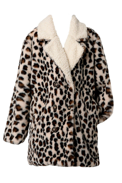 Hannah Banana Little Girl's Luxe Faux Fur Leopard Teddy Coat