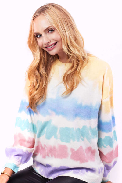 Hannah Banana Mommy & Me Women's Pastel Stripe Watercolor Tie Dye Pull Over