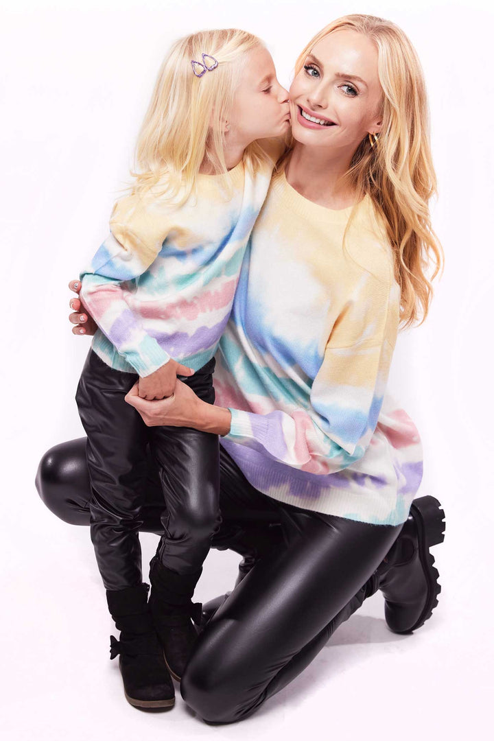 Hannah Banana Mommy & Me Little Girl's Pastel Stripe Watercolor Tie Dye Pull Over