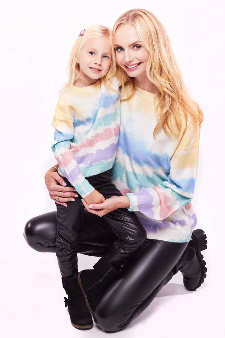 Hannah Banana Mommy & Me Little Girl's Pastel Stripe Watercolor Tie Dye Pull Over