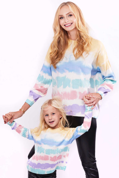 Hannah Banana Mommy & Me Women's Pastel Stripe Watercolor Tie Dye Pull Over