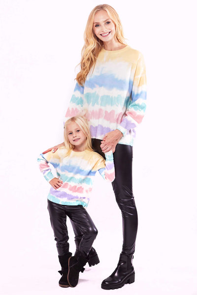 Hannah Banana Mommy & Me Women's Pastel Stripe Watercolor Tie Dye Pull Over