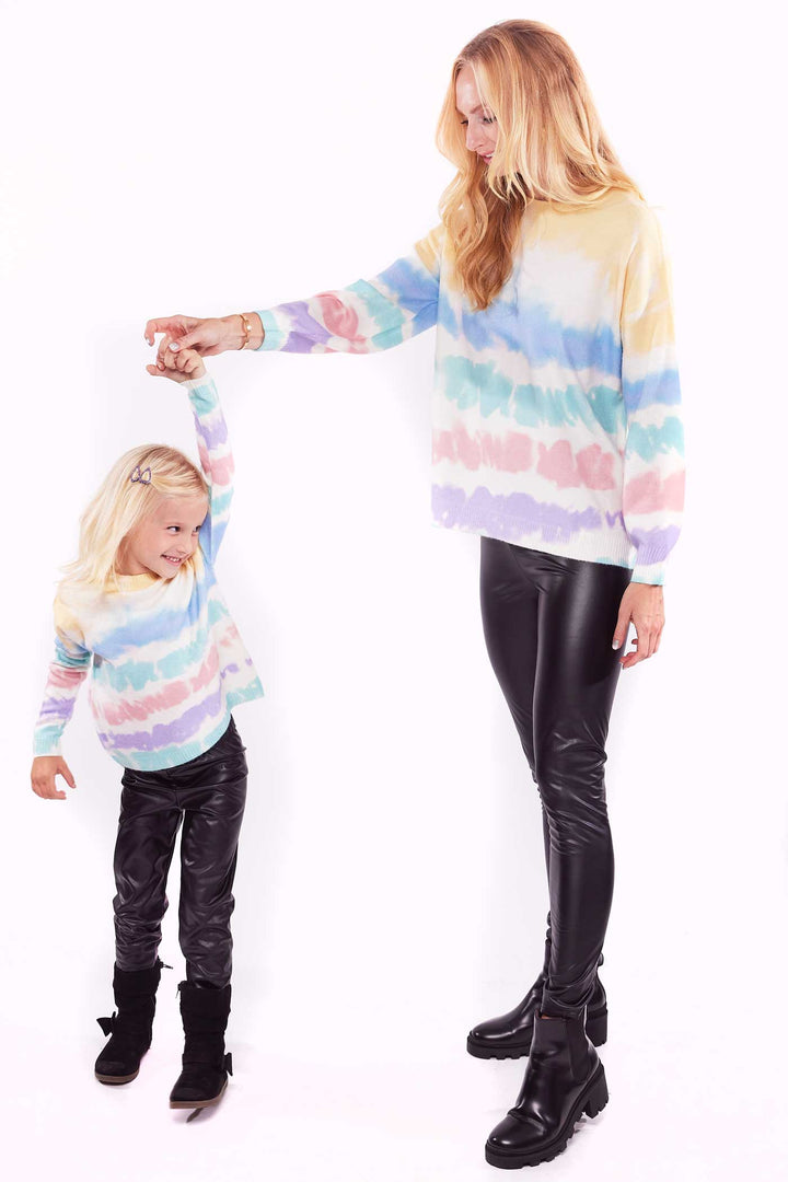 Hannah Banana Mommy & Me Little Girl's Pastel Stripe Watercolor Tie Dye Pull Over