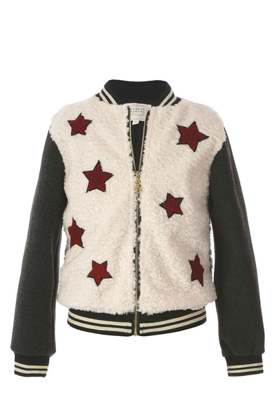 Girls Star Sherpa Fashion Bomber Jacket