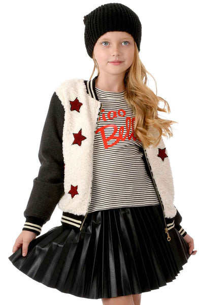 Girls Star Sherpa Fashion Bomber Jacket