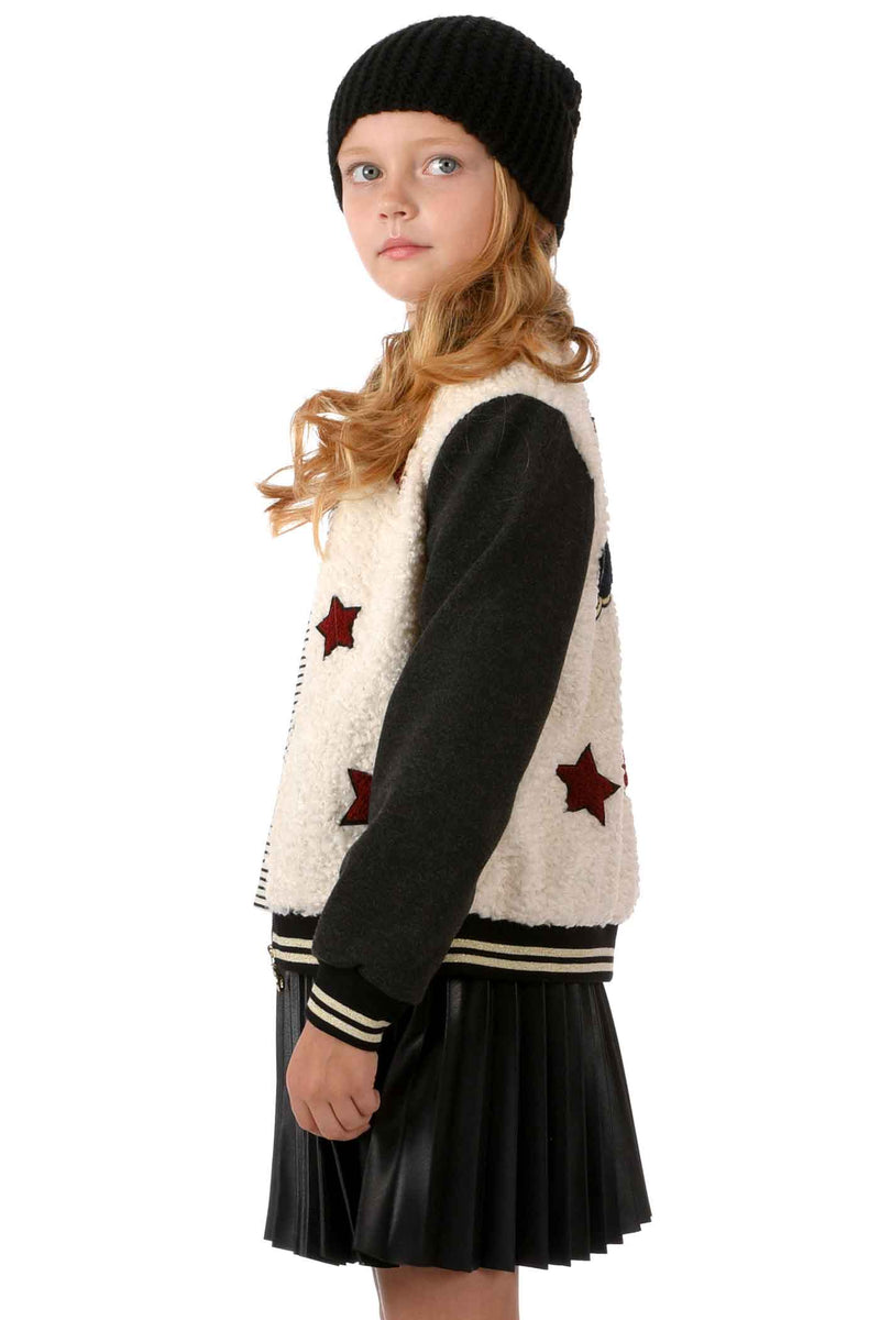 Girls Star Sherpa Fashion Bomber Jacket