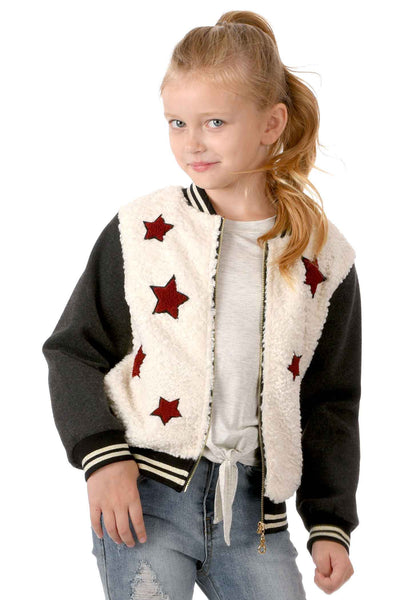 Girls Star Sherpa Fashion Bomber Jacket