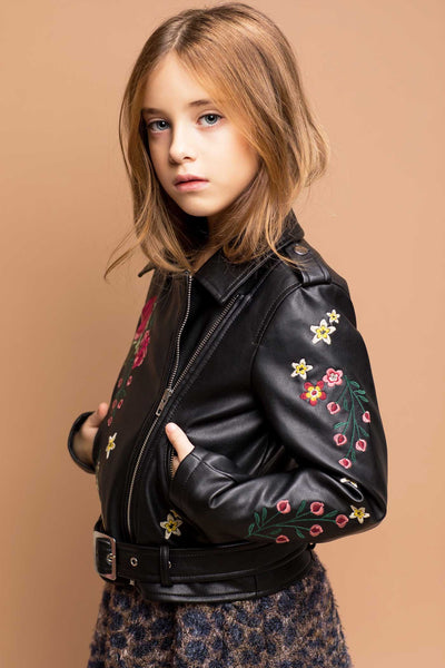 Hannah Banana Little Girl's Floral Pleather Motto Jacket