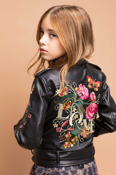 Hannah Banana Little Girl's Floral Pleather Motto Jacket