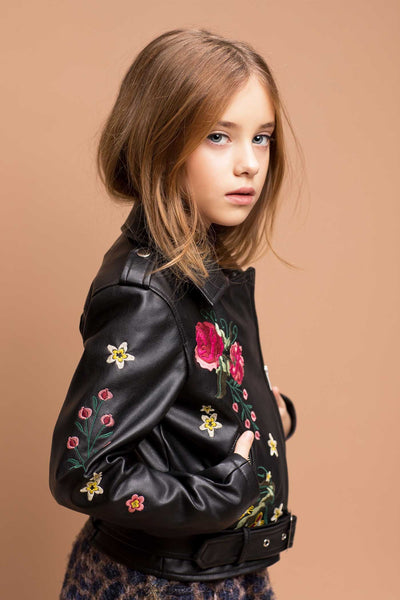 Hannah Banana Little Girl's Floral Pleather Motto Jacket