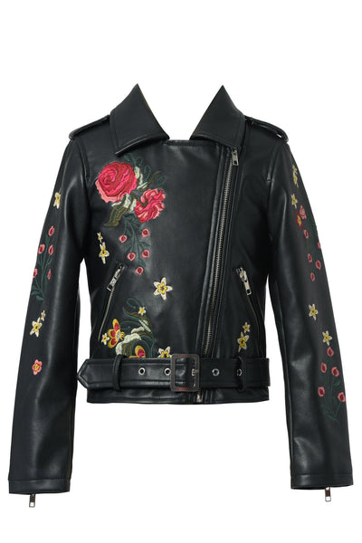 Hannah Banana Little Girl's Floral Pleather Motto Jacket