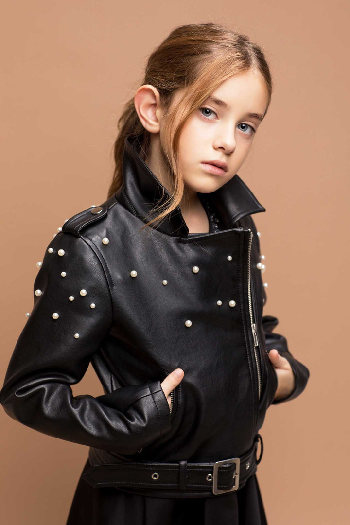 Hannah Banana Little Girl's Pearl Butterfly Pleather Motto Jacket