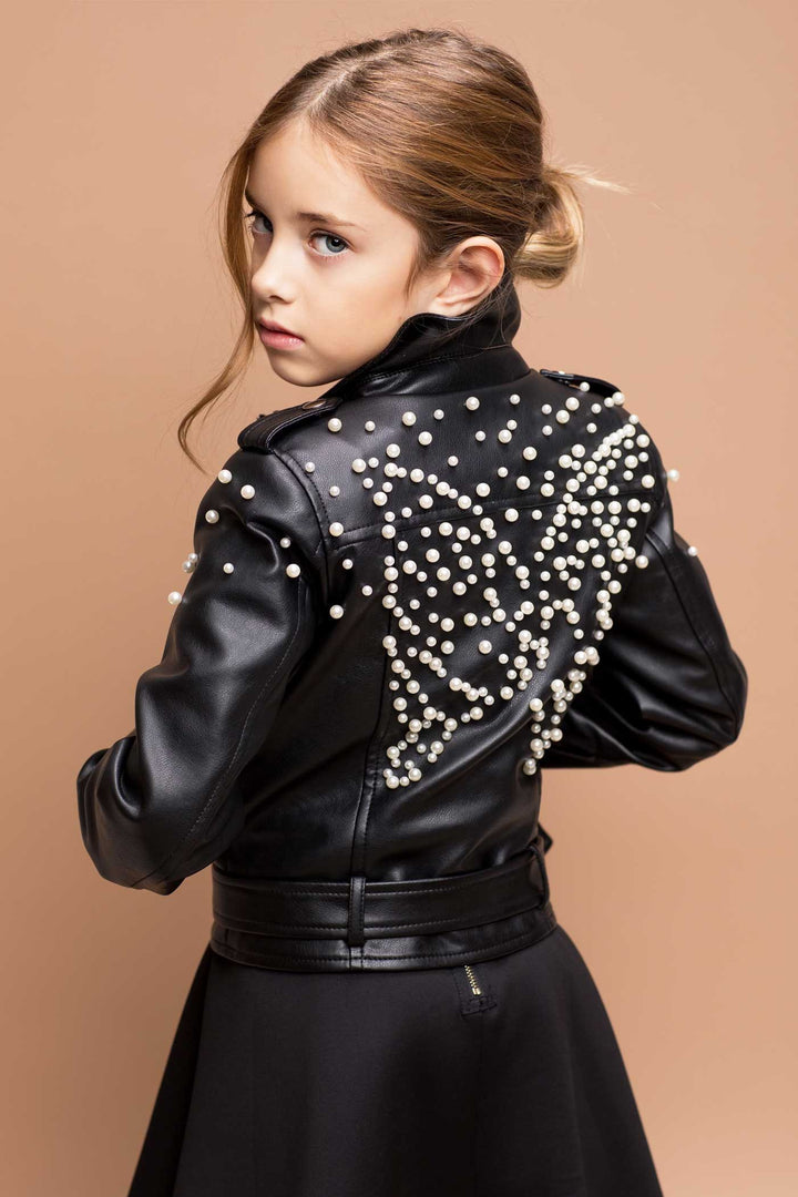 Hannah Banana Little Girl's Pearl Butterfly Pleather Motto Jacket