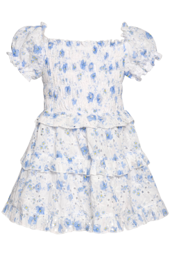 Little Girls Eyelet Floral Smocked Tiered Dress