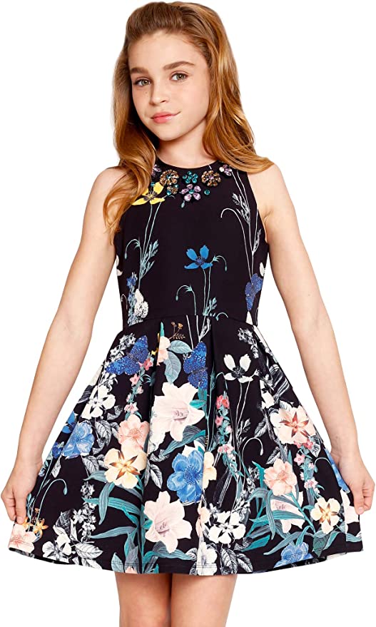 girls skater dress Little I Big Girls Statement Floral Skater Dress – HANNAH BANANA