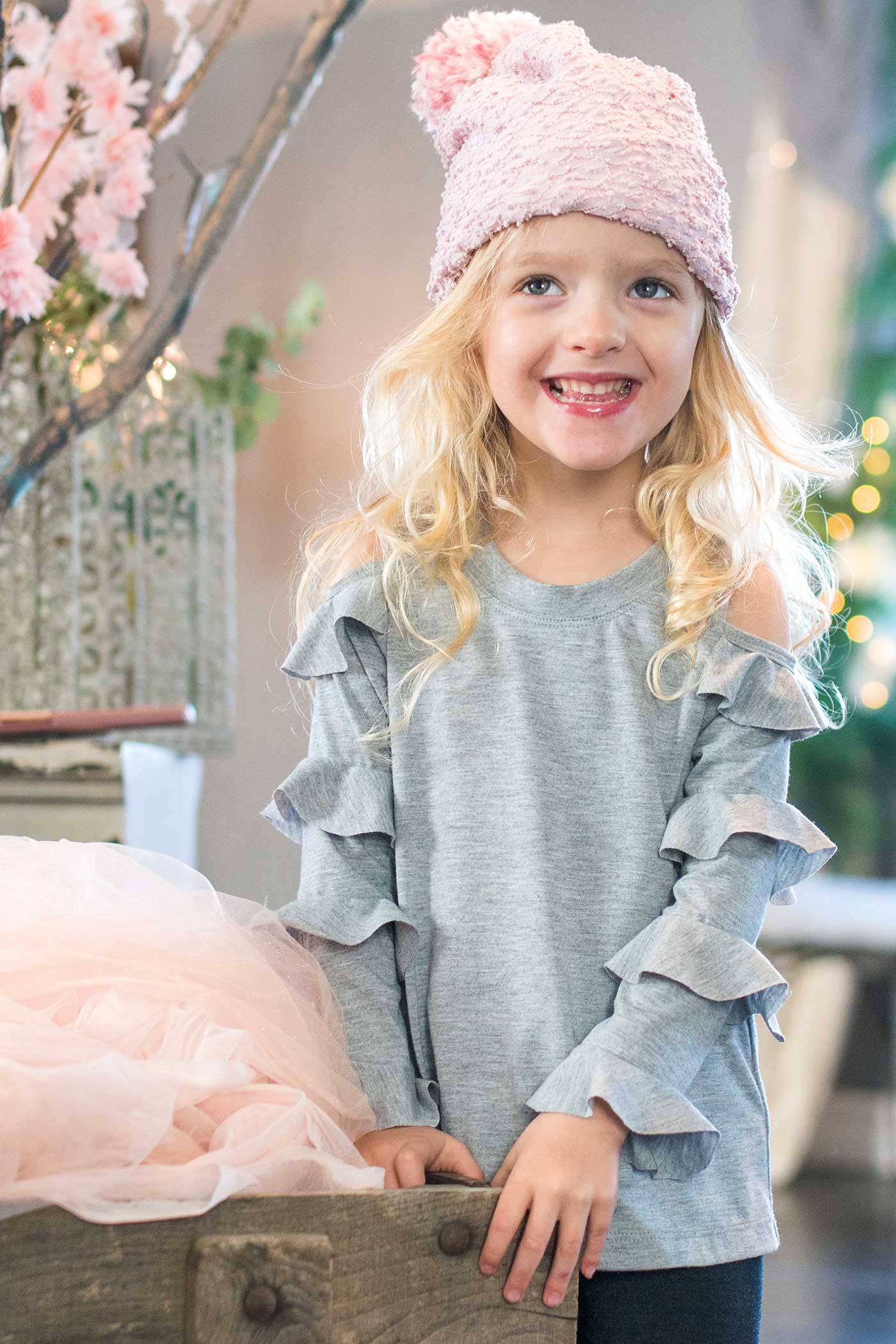 Little Girls Cold Shoulder Ruffled Long Sleeve Top