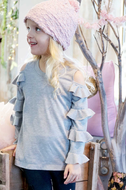 Little Girls Cold Shoulder Ruffled Long Sleeve Top