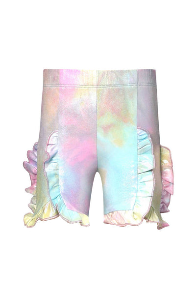 Baby Sara Little Girls Galaxy Pastel Holographic Shimmer Ruffled Detail Shorts Fun Trendy Kids Fashion Brands