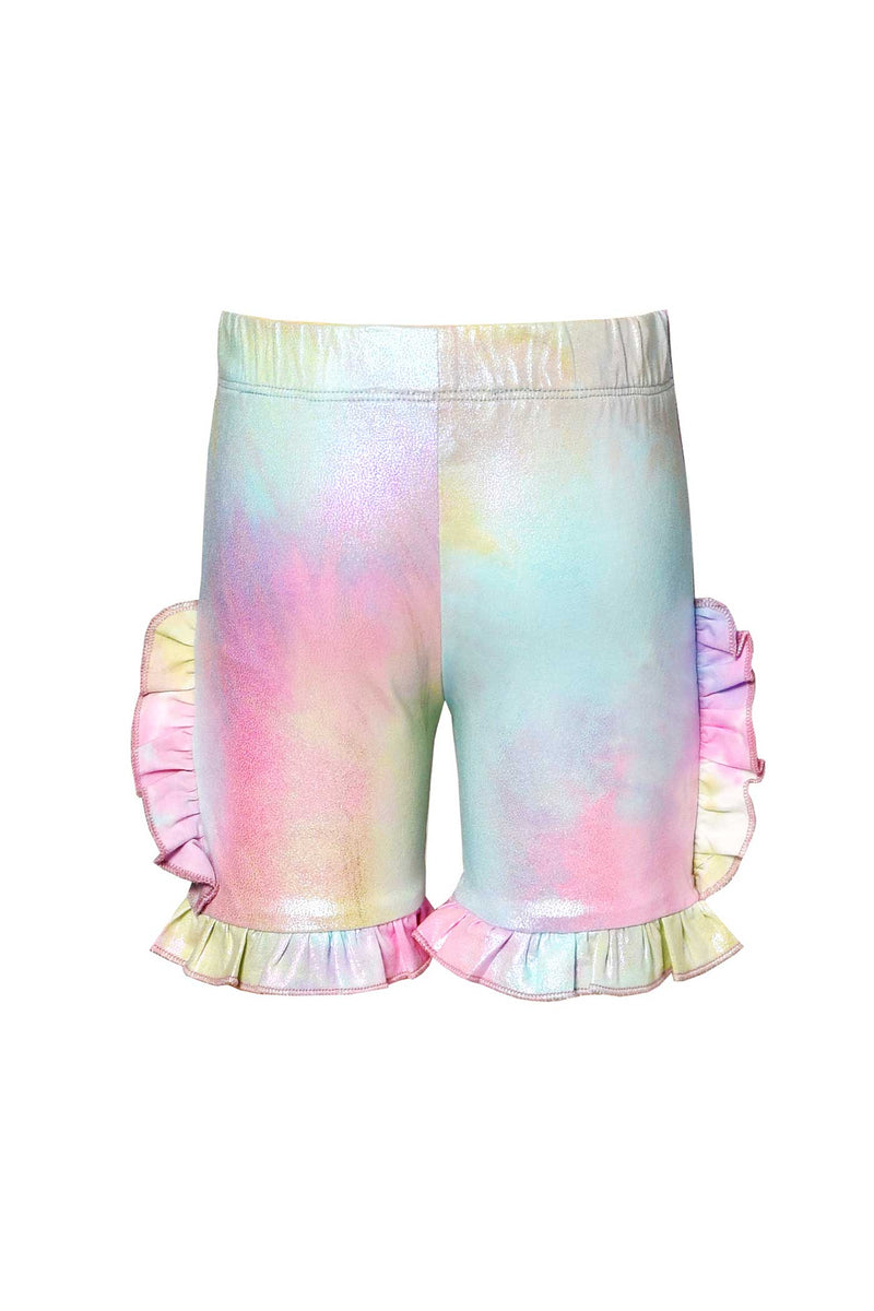 Baby Sara Little Girls Galaxy Pastel Holographic Shimmer Ruffled Detail Shorts Fun Trendy Kids Fashion Brands