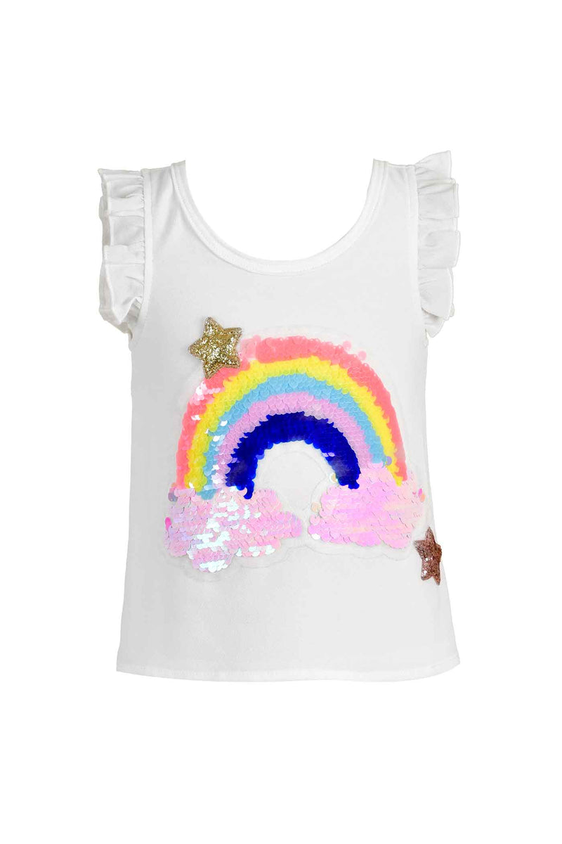 Baby Sara Little Girls Sequin Rainbow & Stars Ruffled Tank Top BirthDay Party Outfit Fun Fashion Brand for Kids children