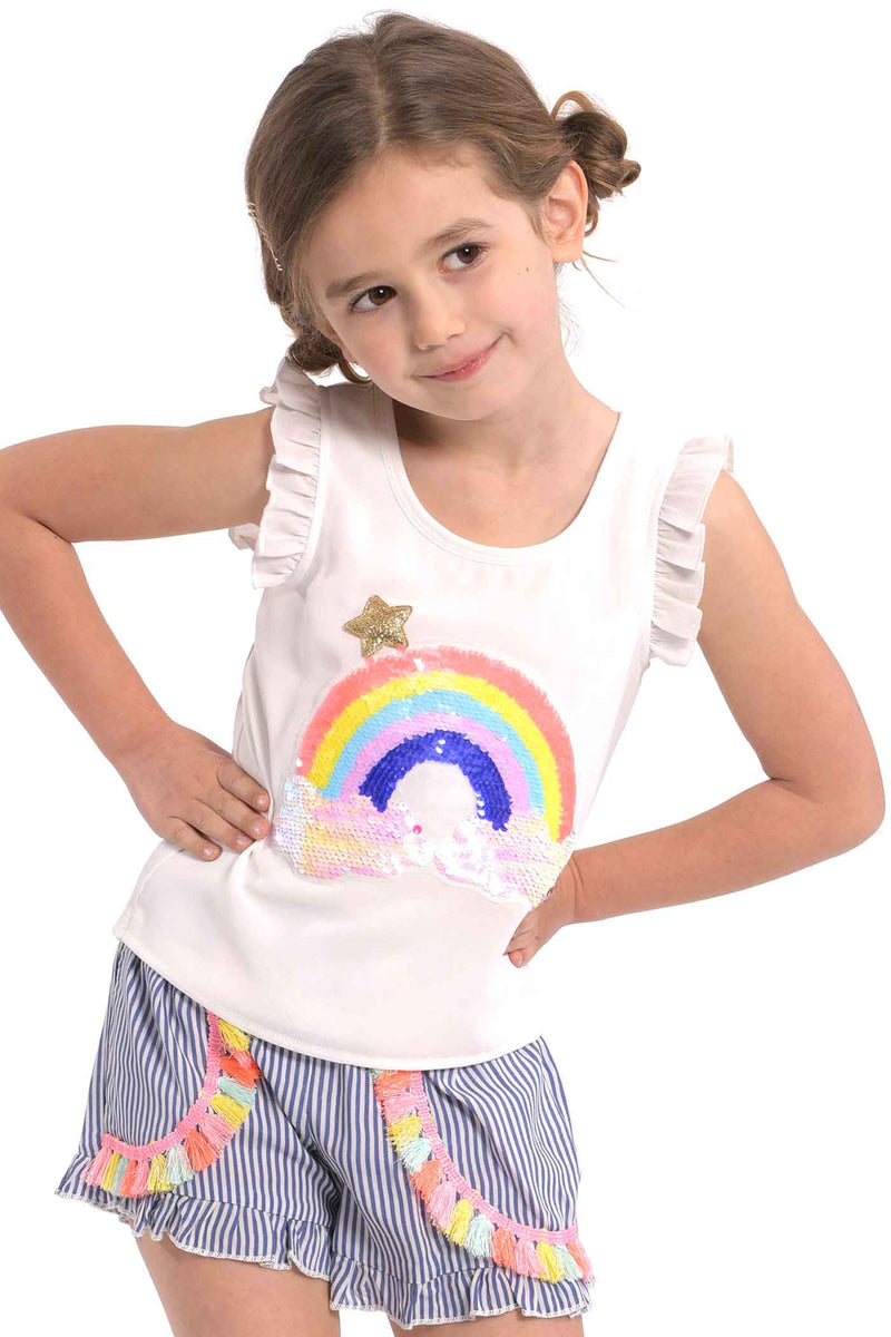 Baby Sara Little Girls Sequin Rainbow & Stars Ruffled Tank Top BirthDay Party Outfit Fun Fashion Brand for Kids children