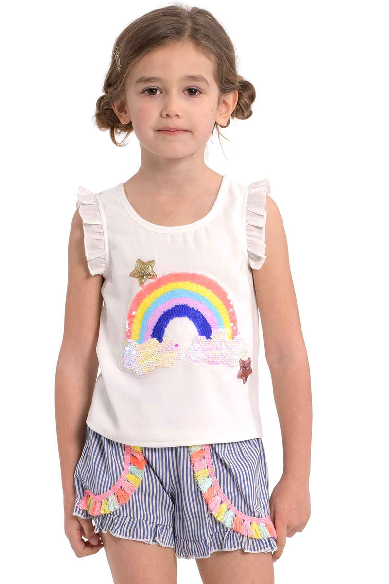 Baby Sara Little Girls Sequin Rainbow & Stars Ruffled Tank Top BirthDay Party Outfit Fun Fashion Brand for Kids children