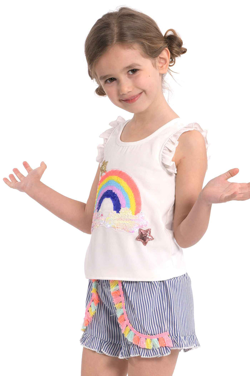 Baby Sara Little Girls Sequin Rainbow & Stars Ruffled Tank Top BirthDay Party Outfit Fun Fashion Brand for Kids children