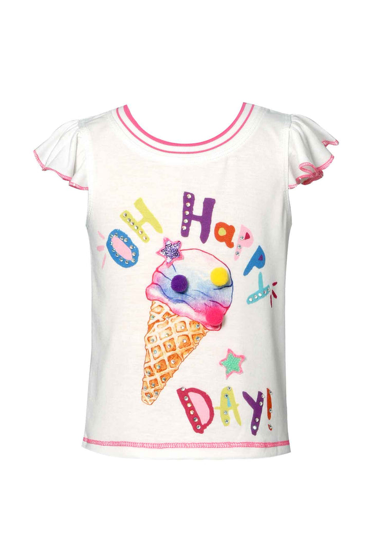 Baby Sara Baby Girls Ice Cream Pom Pom Short Sleeve Top