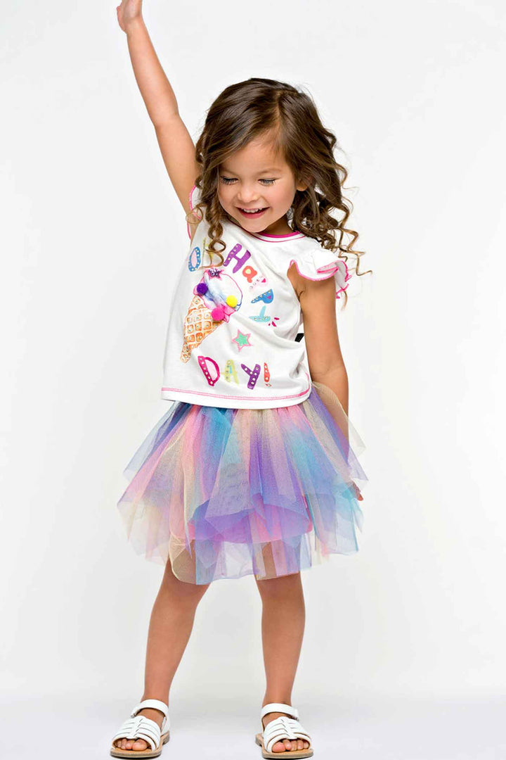 Baby Sara Baby Girls Ice Cream Pom Pom Short Sleeve Top