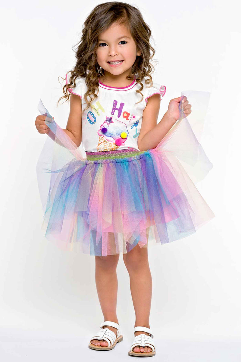 Baby Sara Baby Girls Ice Cream Pom Pom Short Sleeve Top