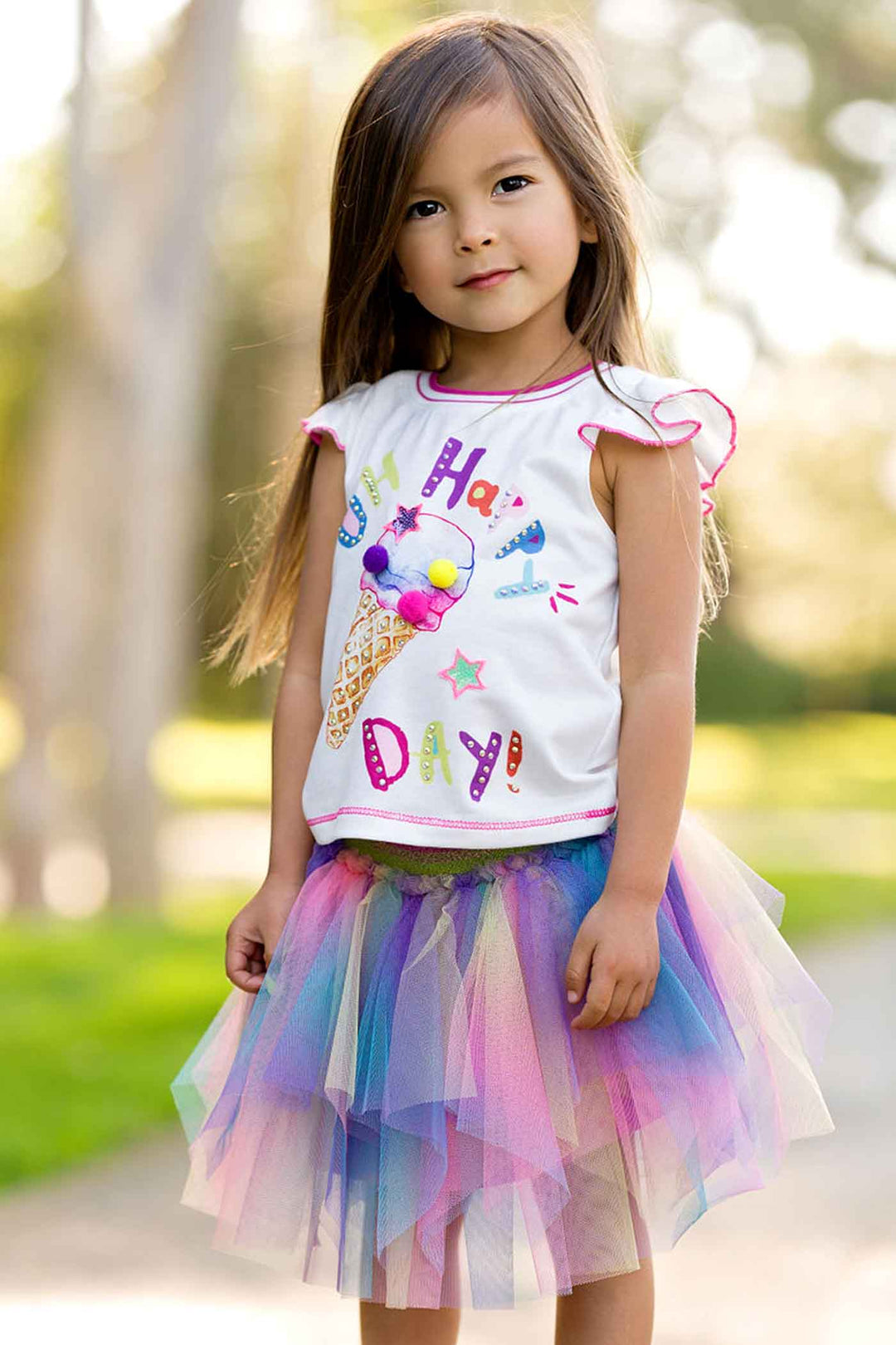 Baby Sara Baby Girls Ice Cream Pom Pom Short Sleeve Top