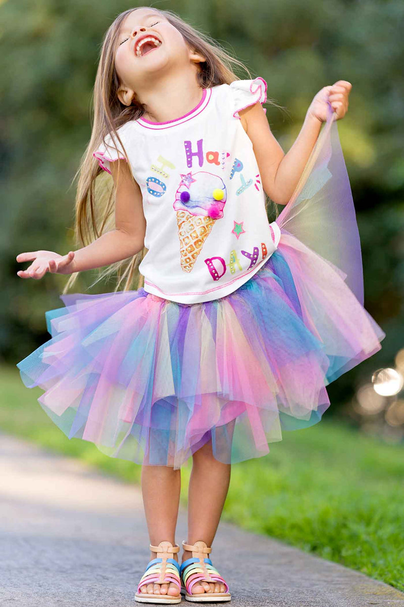 Baby Sara Baby Girls Ice Cream Pom Pom Short Sleeve Top