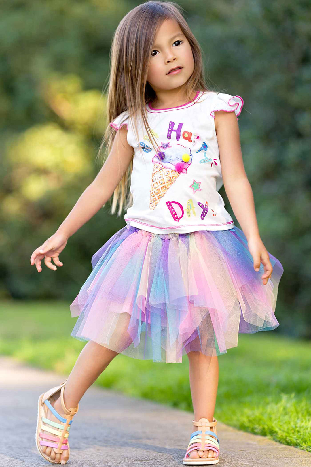 Baby Sara Baby Girls Ice Cream Pom Pom Short Sleeve Top