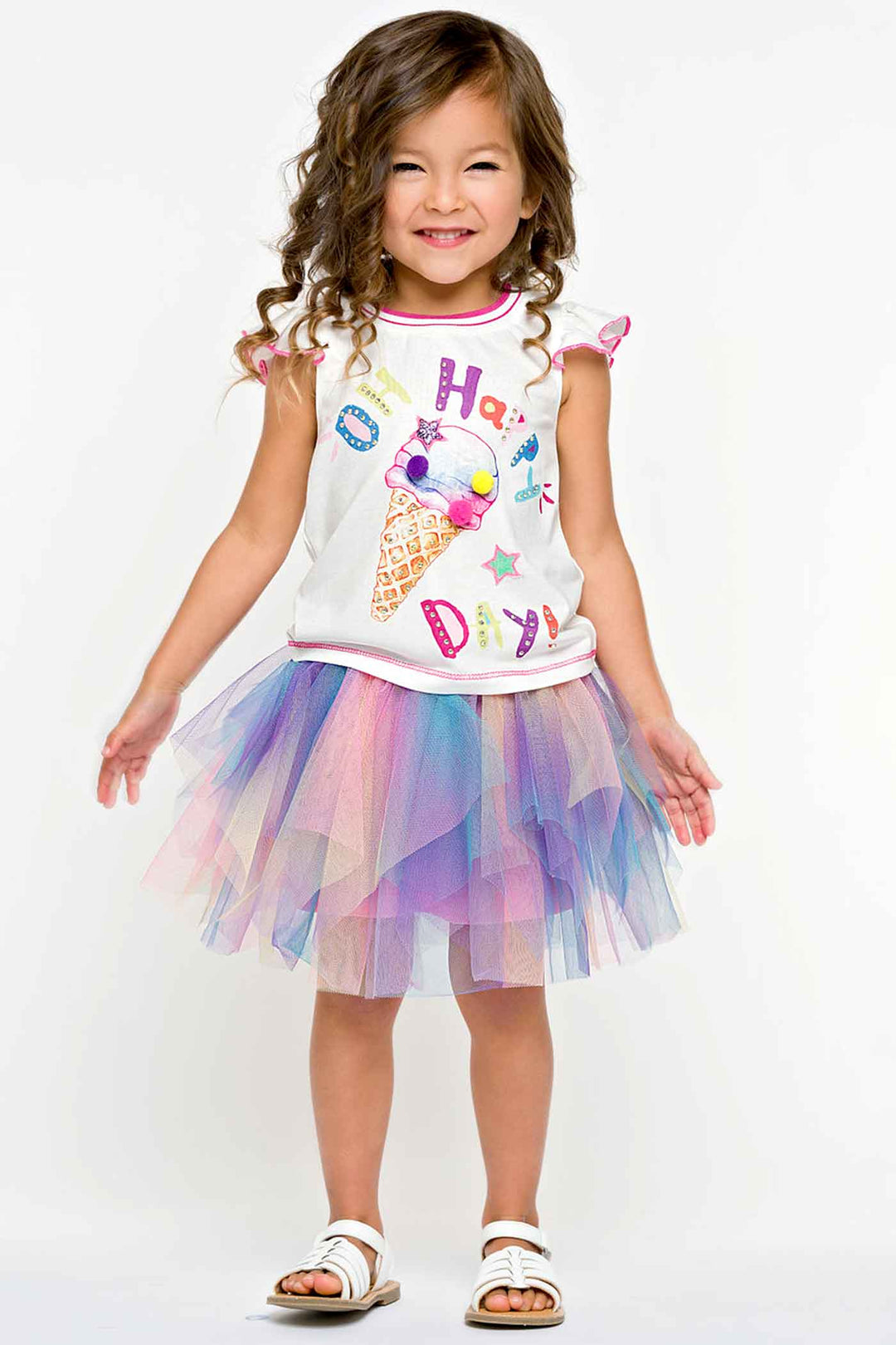 Baby Sara Baby Girls Ice Cream Pom Pom Short Sleeve Top