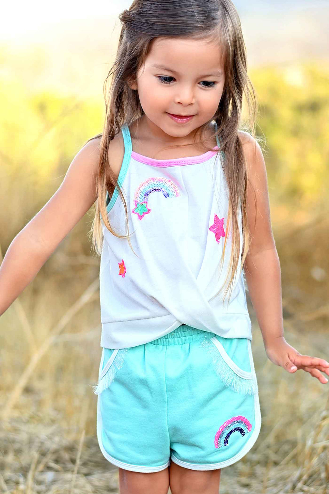 Baby Sara Little Girls Rainbow Patch Dolphin Shorts