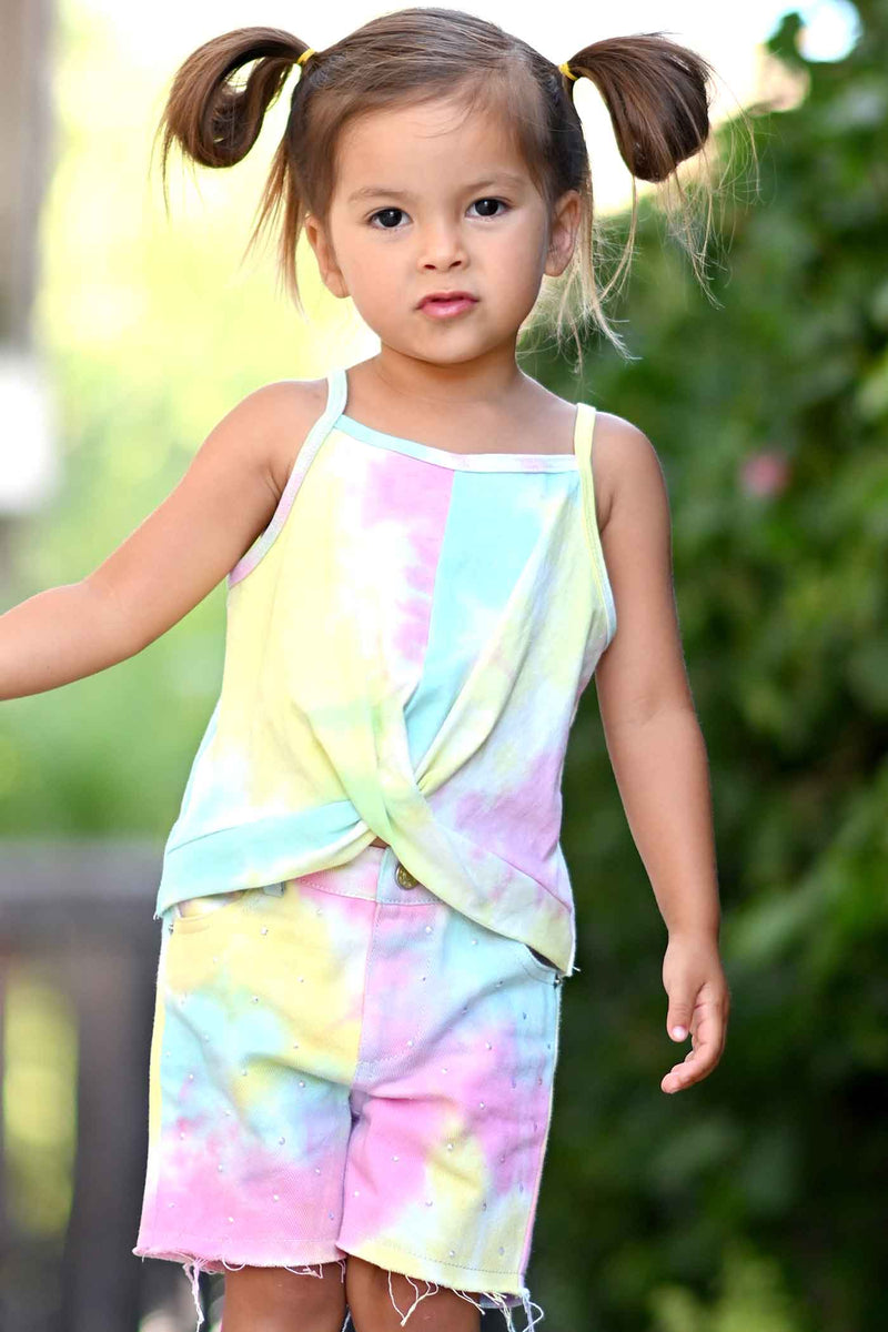 Baby Sara Little Girls Twisted Front Tie Dye Cami Top
