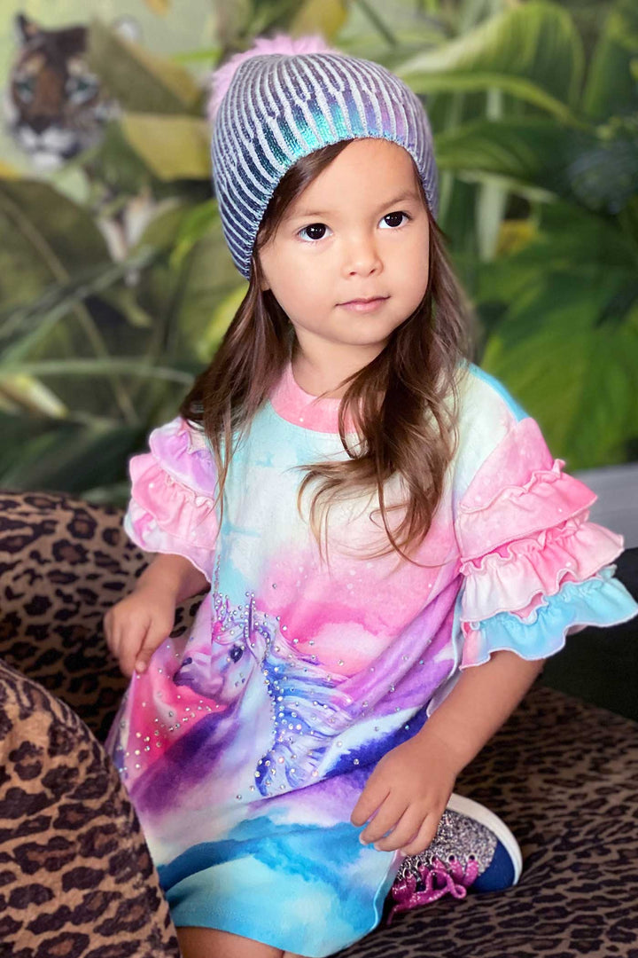 Baby Sara Toddler Girls Ruffled Short Sleeve Unicorn Dress