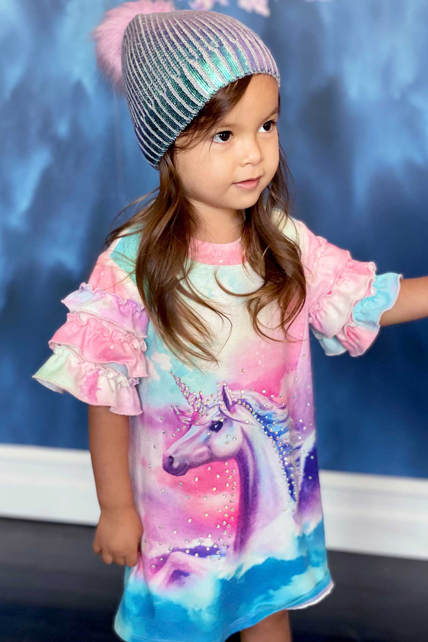 Baby Sara Toddler Girls Ruffled Short Sleeve Unicorn Dress