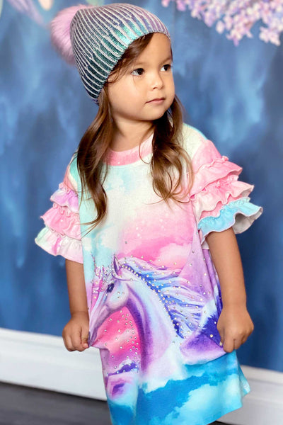 Baby Sara Toddler Girls Ruffled Short Sleeve Unicorn Dress