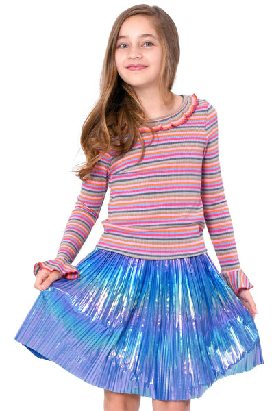 Baby Sara Little Girls Holographic Pleated Skirt