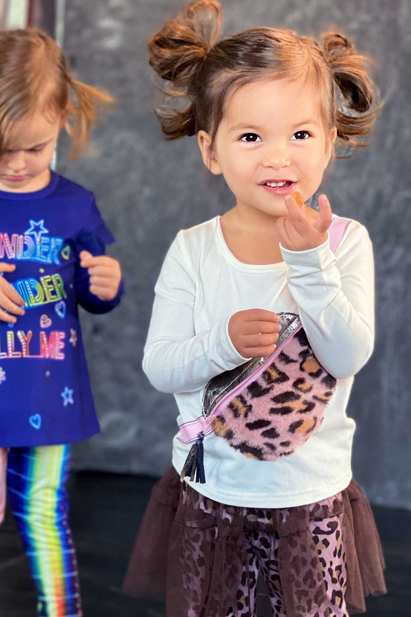 Baby Sara Little Girls Animal Print Fur Satchel Long Sleeve Top