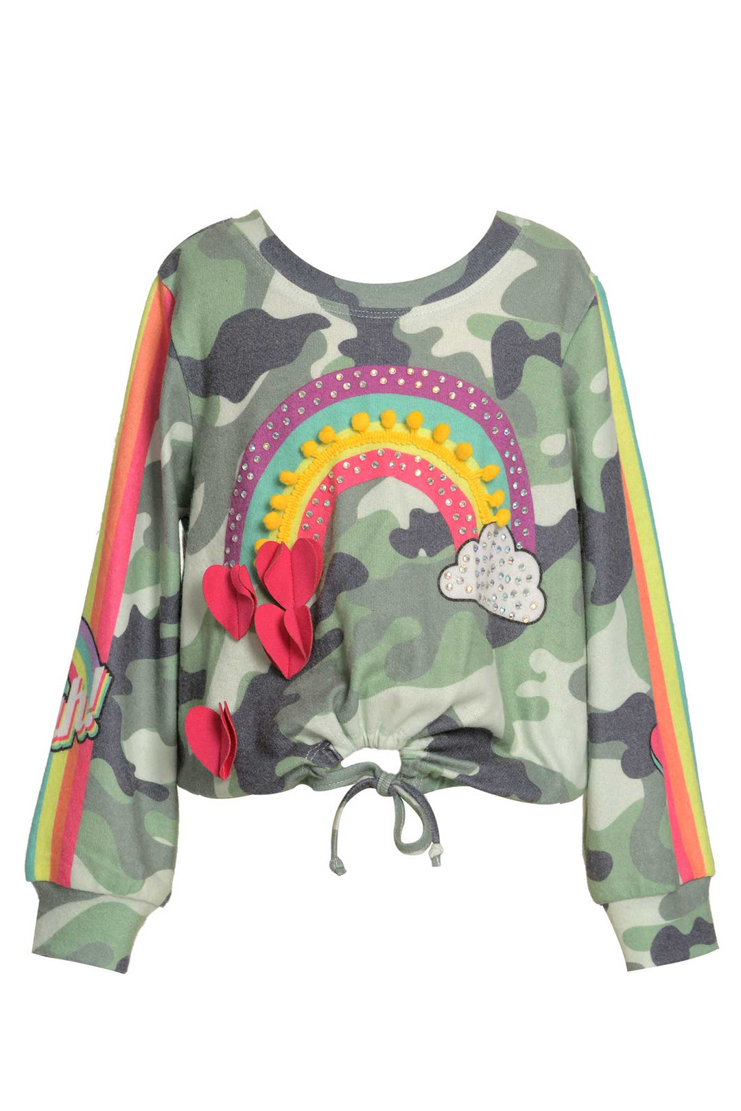 Baby Sara Little Girls Long Sleeve Camo Top with Rainbow