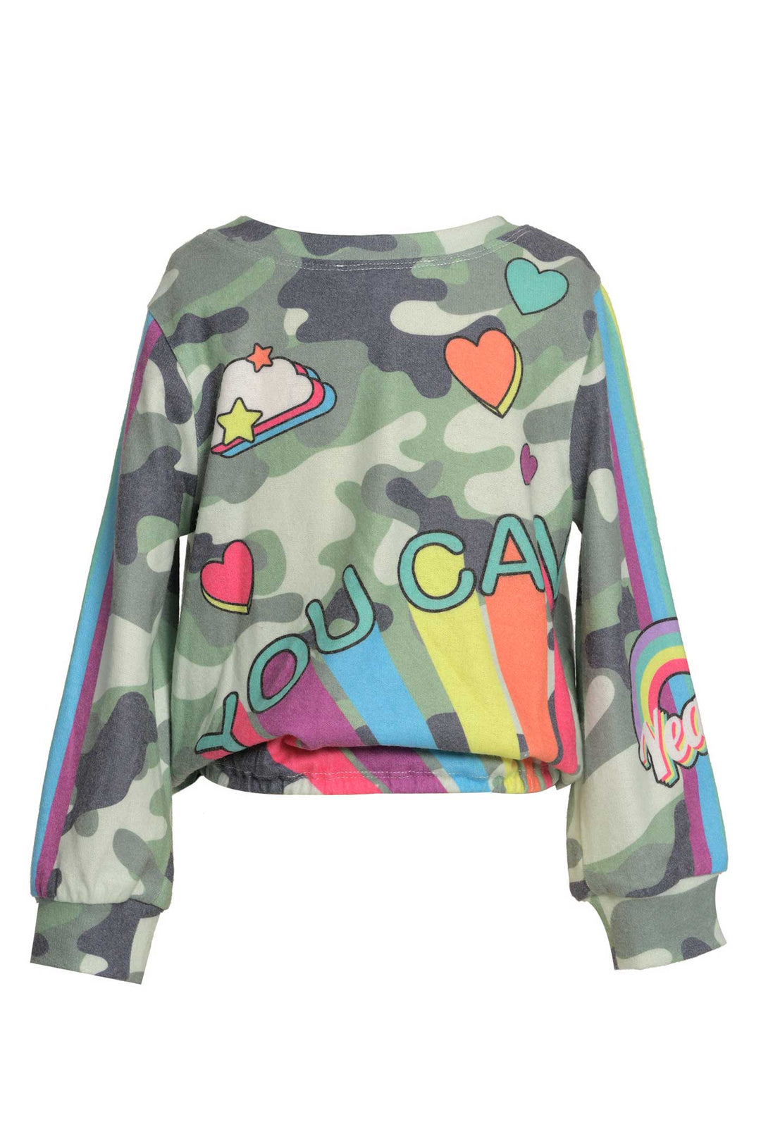 Baby Sara Little Girls Long Sleeve Camo Top with Rainbow