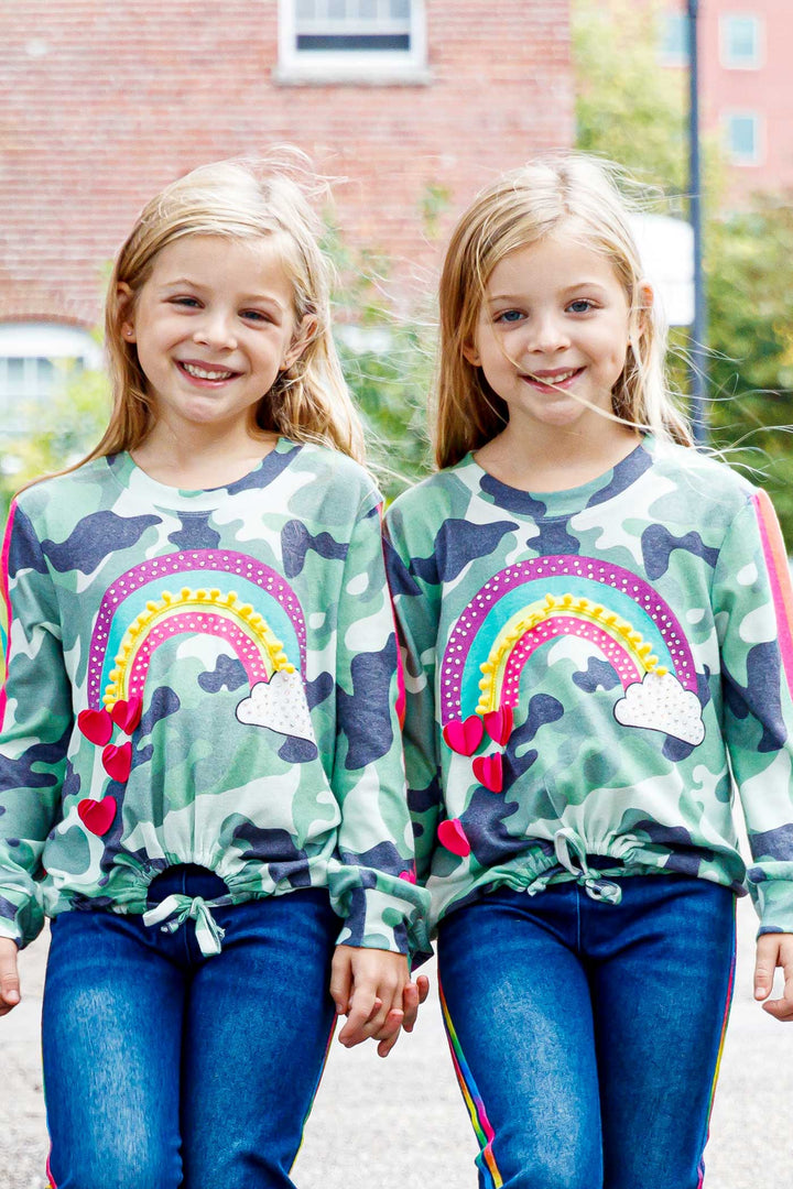 Baby Sara Little Girls Long Sleeve Camo Top with Rainbow
