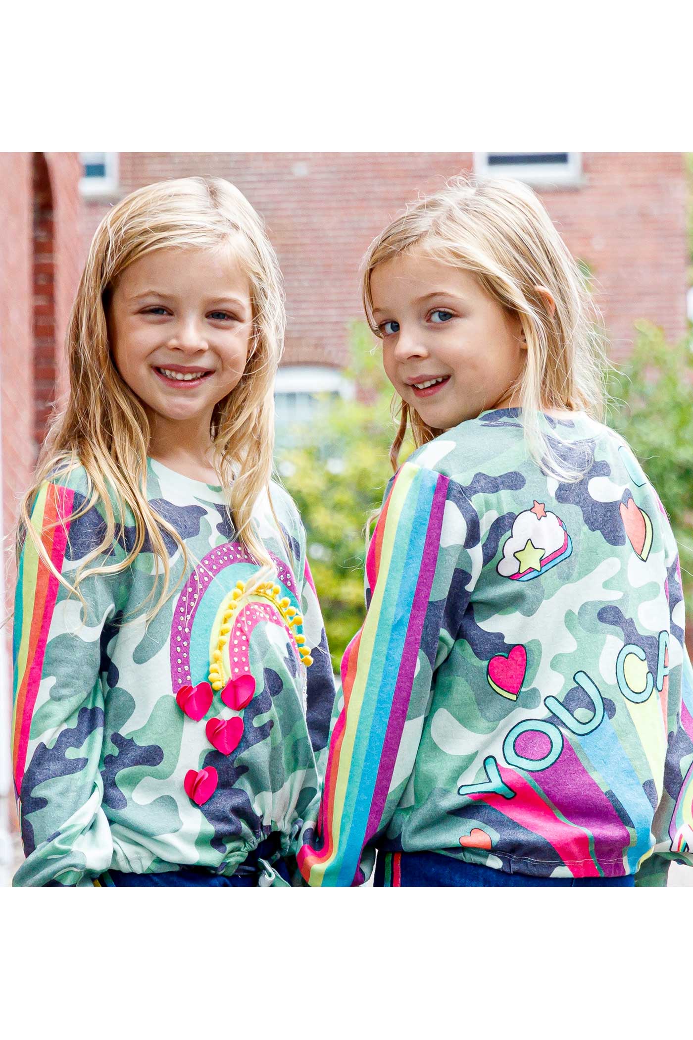 Baby Sara Little Girls Long Sleeve Camo Top with Rainbow