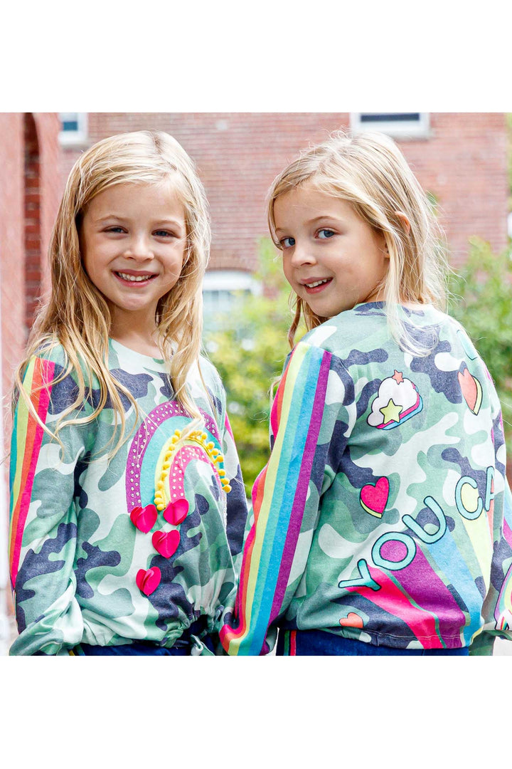 Baby Sara Little Girls Long Sleeve Camo Top with Rainbow