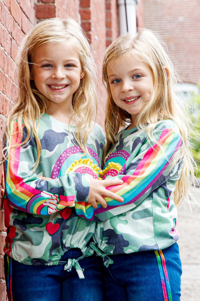 Baby Sara Little Girls Long Sleeve Camo Top with Rainbow