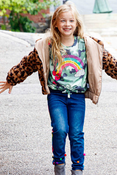 Baby Sara Little Girls Long Sleeve Camo Top with Rainbow