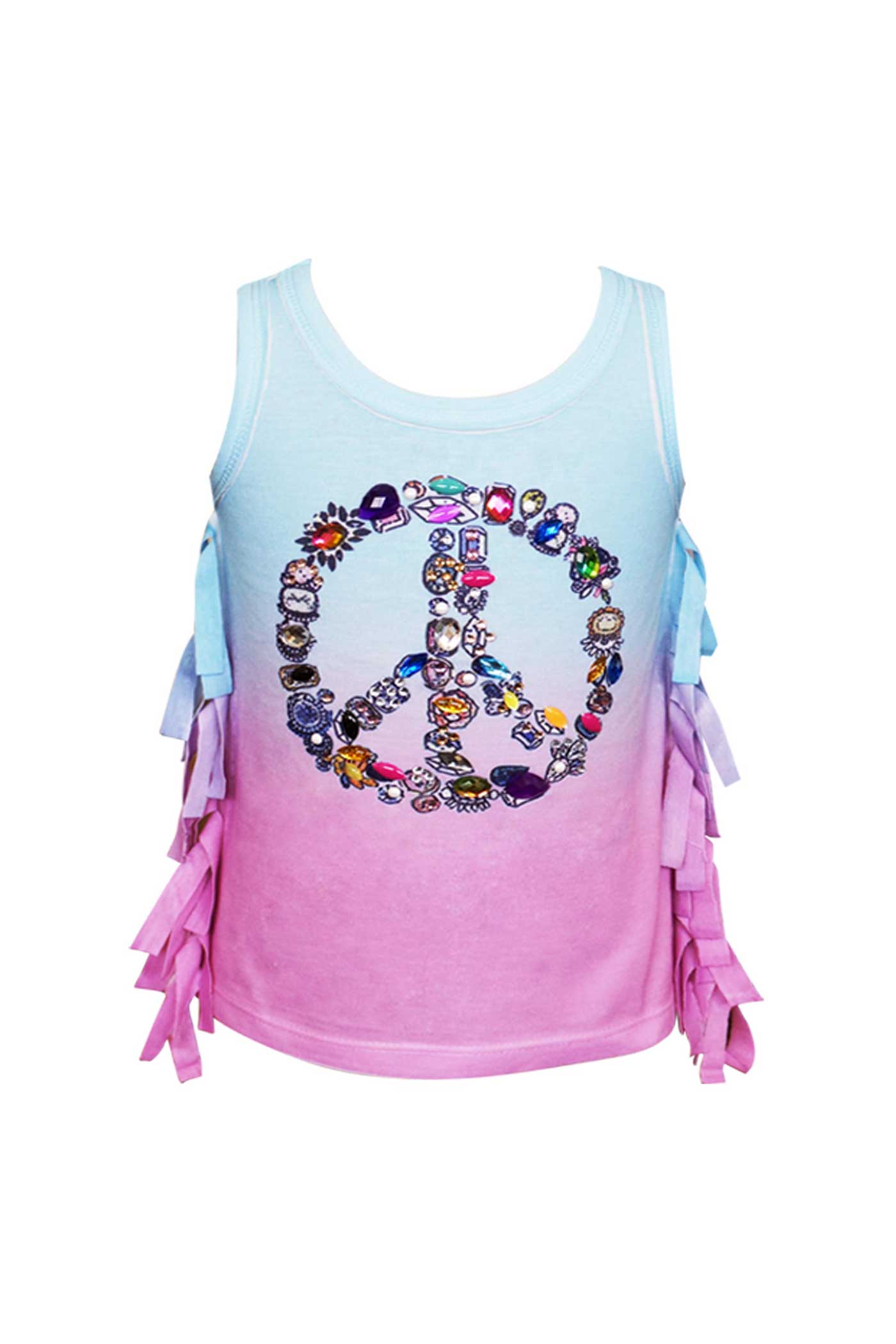 Baby Sara Toddler Girls Peace Sign Fringed Tank Top